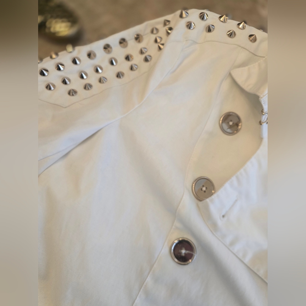 Sam Edelman White Spiked Trench Coat Sz S - Picture 5 of 10